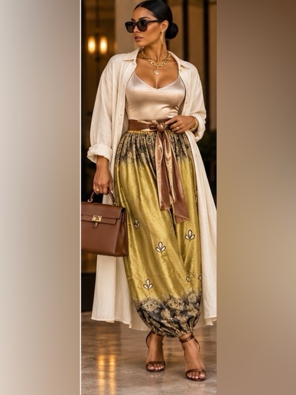 Gold Embroidered Boho Wide-Leg Pants